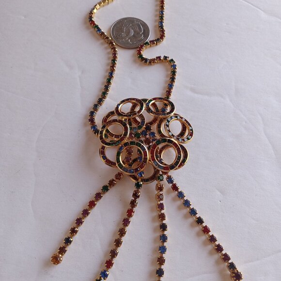 Amazing Find!! Gorgeous Vintage Rhinestone and Gold Tone Necklace - Picture 2 of 5